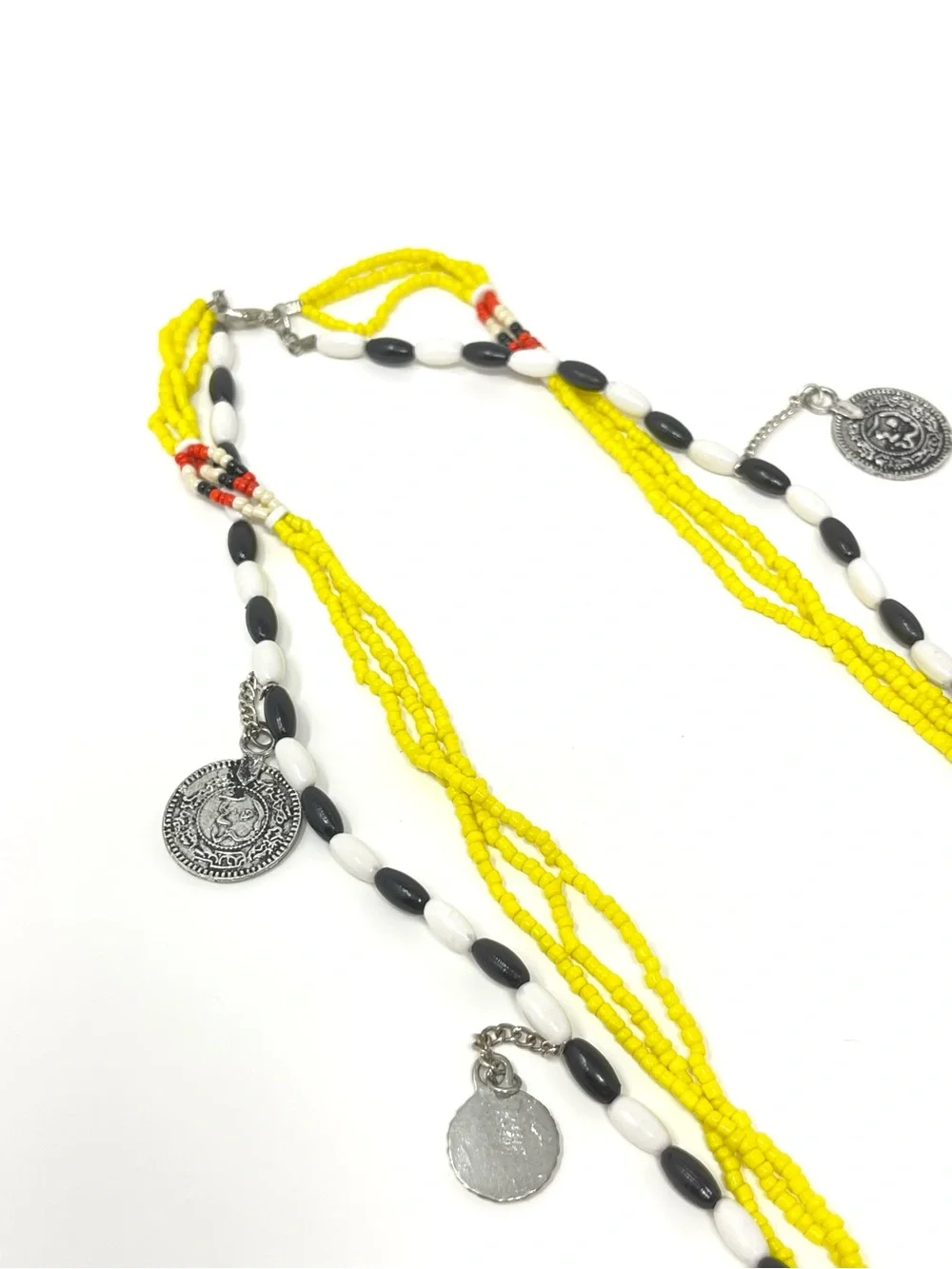 New Free People Layered Beaded Coin Silver Necklace - Picture 4 of 5